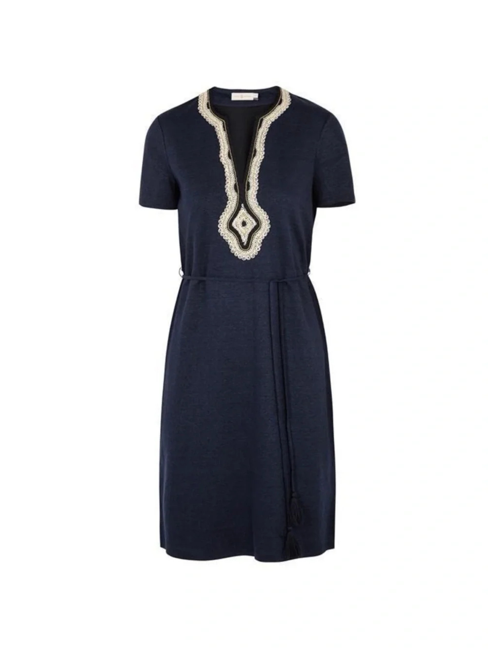Tory Burch Liliana Linen Dress Tie Waist Blue Medium